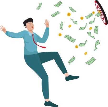 Cheerful businessman jumping to celebrate success and wealth In achieving the goal  Illustration