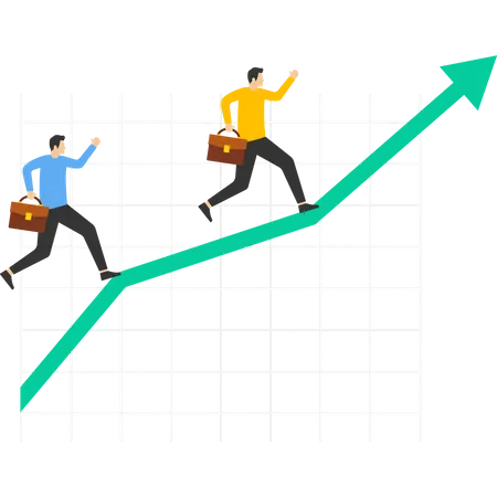 Cheerful Businessman Running From Graph Growing From Tablet Improving Business Performance Strategy Concept Or Plan Growth Improvement Or Growth For Investment Success Or Profit Illustration