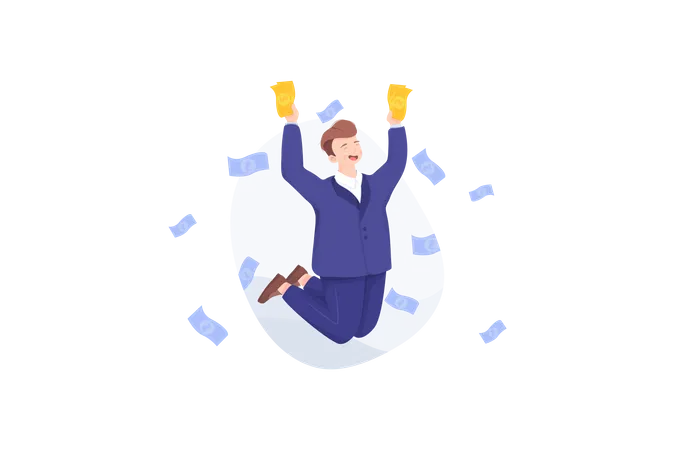 Cheerful businessperson with lots of money Illustration