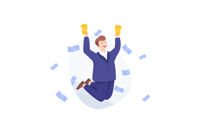 Cheerful businessperson with lots of money  Illustration