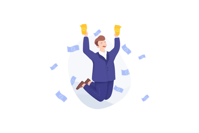 Cheerful businessperson with lots of money  Illustration