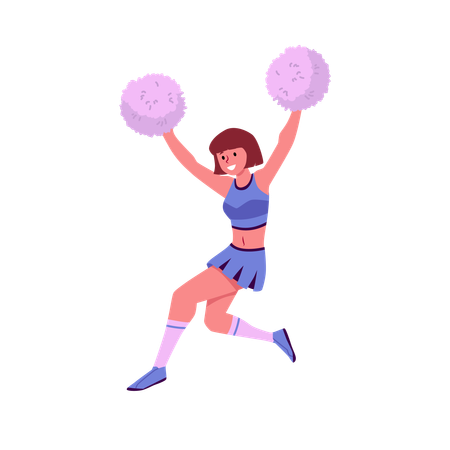 Cheerful cheerleader with pom-poms  Illustration