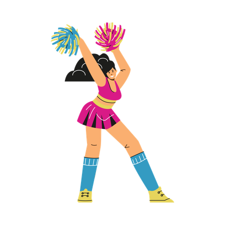 Cheerful cheerleader with pom-poms  Illustration