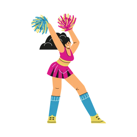Cheerful cheerleader with pom-poms  Illustration