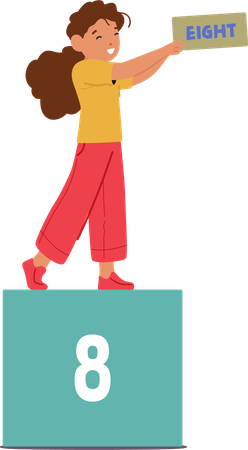 Cheerful Child Girl Character Holding The Number Eight  イラスト