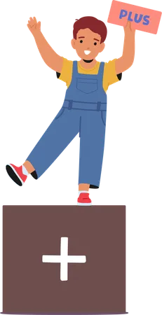 Cheerful Child Holding A Plus Sign  Illustration