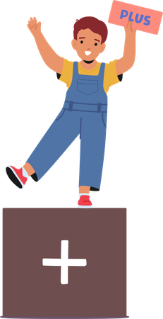 Cheerful Child Holding A Plus Sign  Illustration