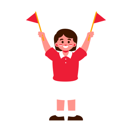 Cheerful child holding Indonesian flags  Illustration