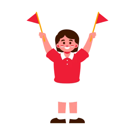 Illustration Of A Happy Child In Red And White Holding Two Indonesia Flags Illustration