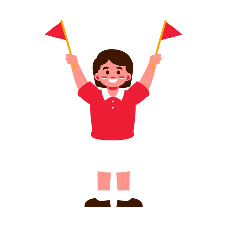 Cheerful child holding Indonesian flags  Illustration