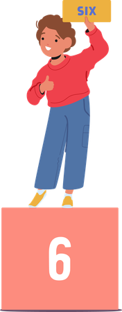 Cheerful Child Holding The Number Six  イラスト