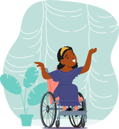 Cheerful Child In Wheelchair Engaging In Joyful Activity  Illustration