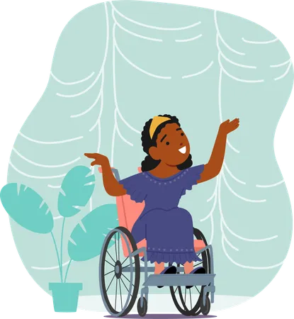 Cheerful Child In Wheelchair Engaging In Joyful Activity  Illustration