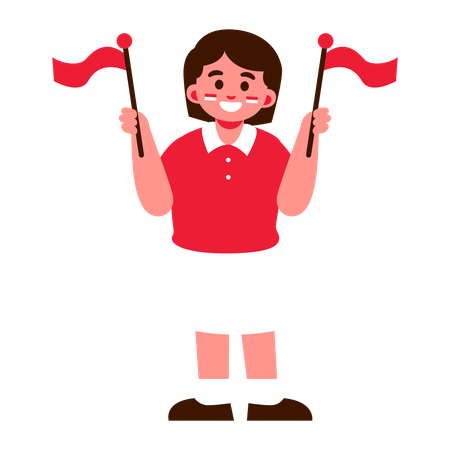 Cheerful child with Indonesian flags  Illustration
