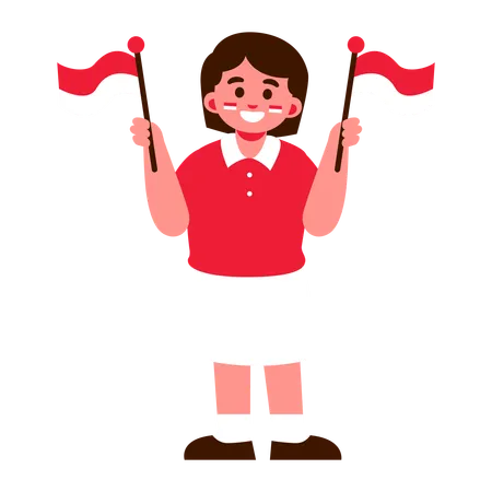 Cheerful child with Indonesian flags  Illustration