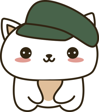 Cheerful Cute Cat Kitten Animal Mascot Character Wearing Hat  Illustration