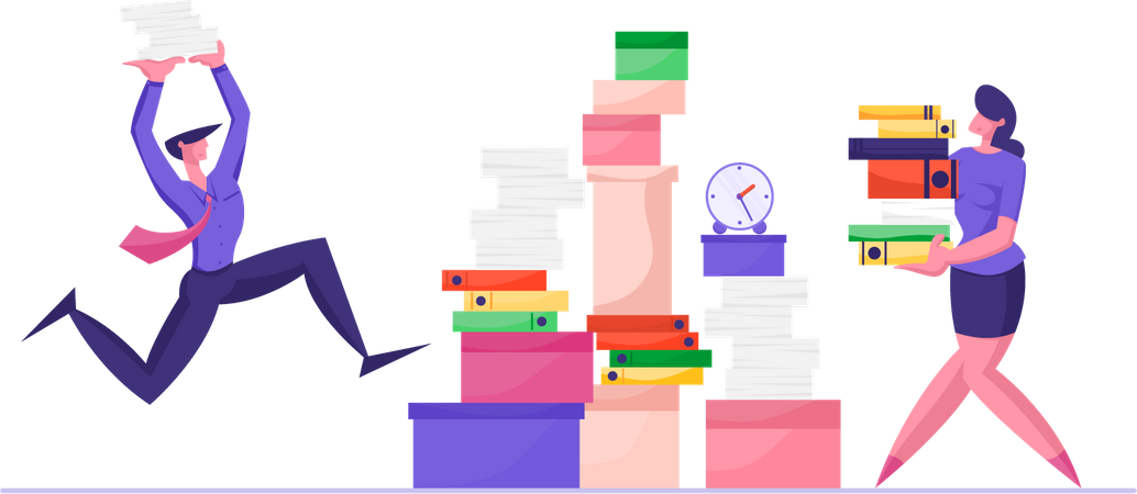 Cheerful employee on high workload  Illustration