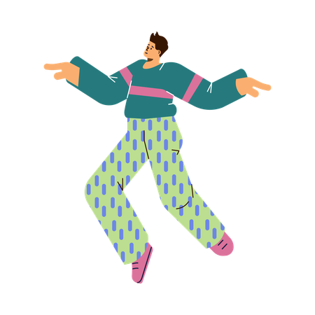 Cheerful excited man flying or jumping for joy  Illustration