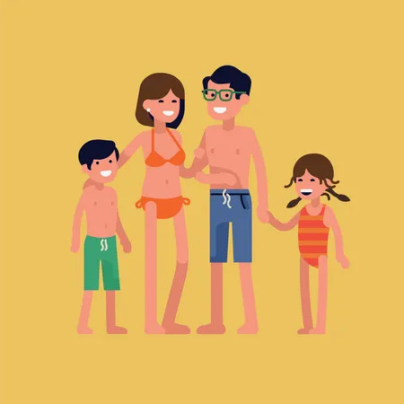 Cheerful family ready to have a great time on summer beach  Illustration