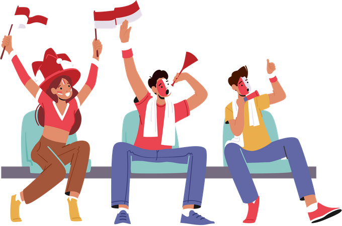 Cheerful fans cheering for favorite sport team  Illustration
