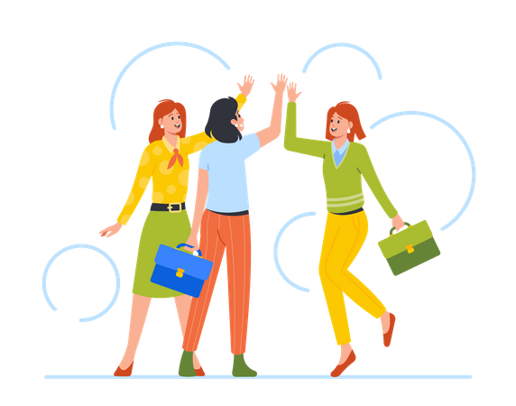 Cheerful Female Giving High Five Illustration