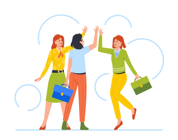 Cheerful Female Giving High Five Illustration