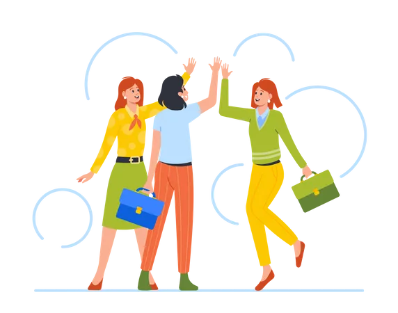 Cheerful Female Giving High Five  Illustration