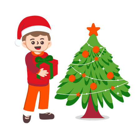 Cheerful girl decorating xmas tree  Illustration