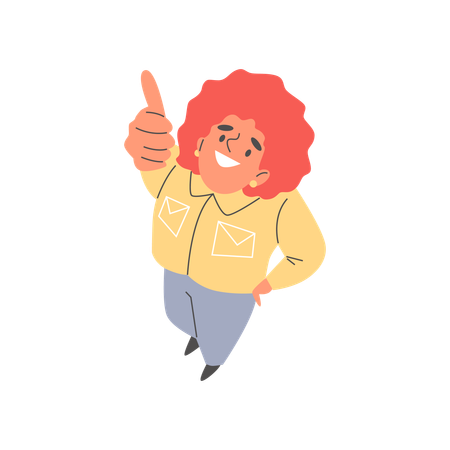 Cheerful Girl giving thumbs up overhead  Illustration