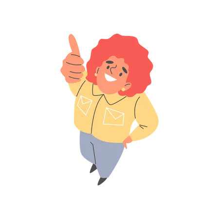 Cheerful Girl giving thumbs up overhead  Illustration