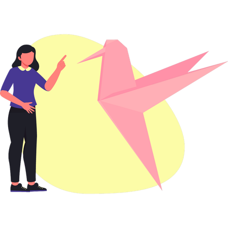 Cheerful girl making paper bird  Illustration