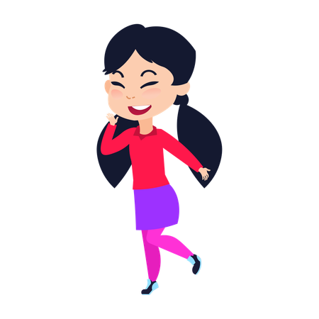 Cheerful girl student going to school  イラスト