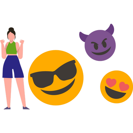 Cheerful girl with emojis  イラスト