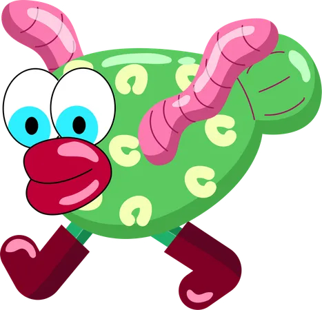Cheerful Green Monster with Pink Worm  일러스트레이션