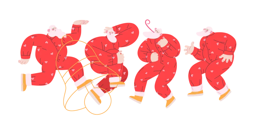Cheerful Group of Santa Claus dancing in different ways  Illustration