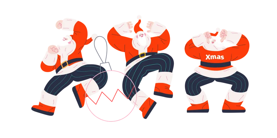 Cheerful Group of Santa Claus dancing in different ways Illustration