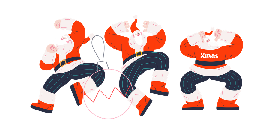 Cheerful Group of Santa Claus dancing in different ways  Illustration