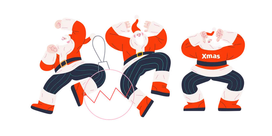 Cheerful Group of Santa Claus dancing in different ways  Illustration