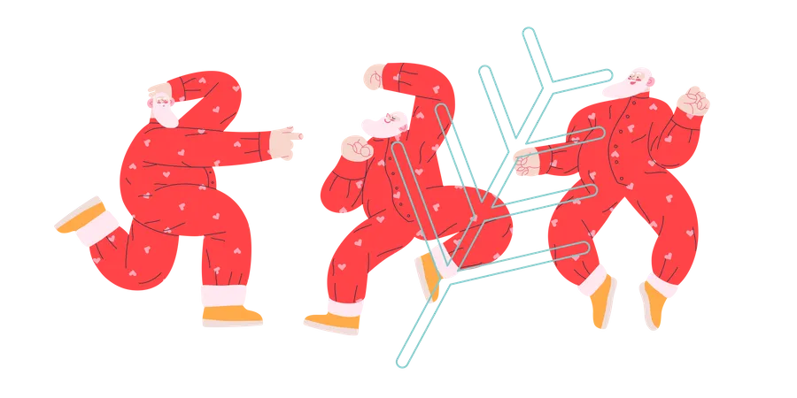 Cheerful Group of Santa Claus dancing in different ways  Illustration