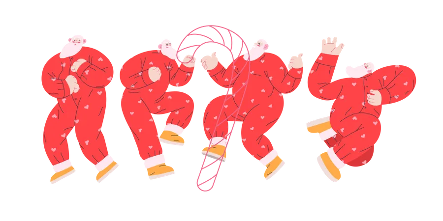 Cheerful Group of Santa Claus dancing in different ways  Illustration