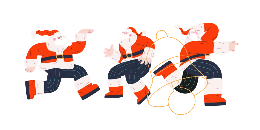 Cheerful Group of Santa Claus dancing in different ways  Illustration