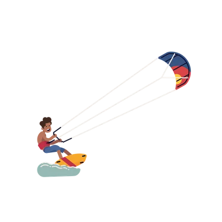 Cheerful kiteboarder pulled by a power kite Illustration