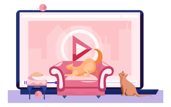 Cheerful kitties sitting on armchair Illustration