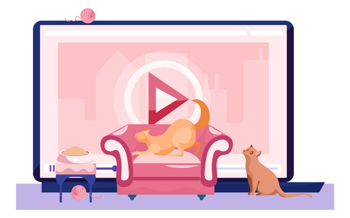 Cheerful kitties sitting on armchair  Illustration