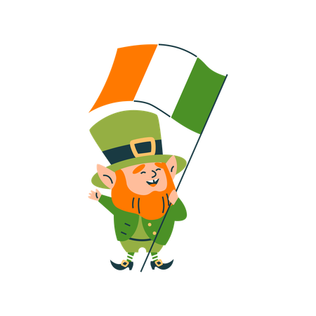 Cheerful Leprechaun with Irish flag  Illustration