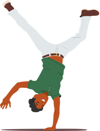 Cheerful man feeling happiness rejoicing making handstand  Illustration