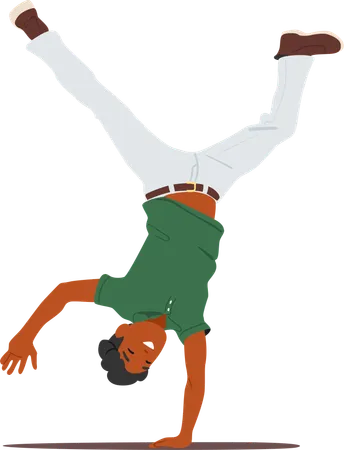 Cheerful man feeling happiness rejoicing making handstand  Illustration