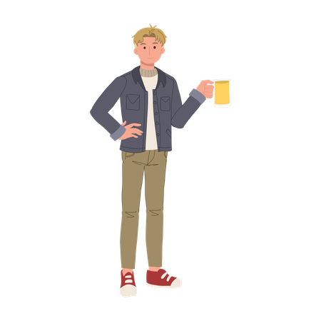 Cheerful Man Holding Beer Glass  Illustration