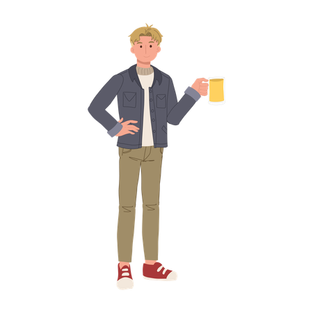 Cheerful Man Holding Beer Glass  Illustration
