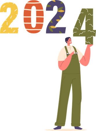 Cheerful Man holds number 2024  Illustration